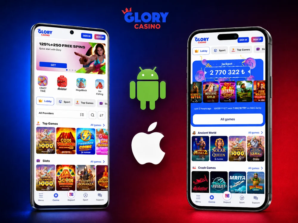 Glory Casino mobil tətbiqi Android və iOS telefonda
